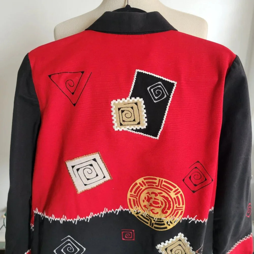 COLDWATER CREEK Red & Black Cotton Casual Jacket W/Appliqué Stitching (Size: S) - Picture 12 of 15